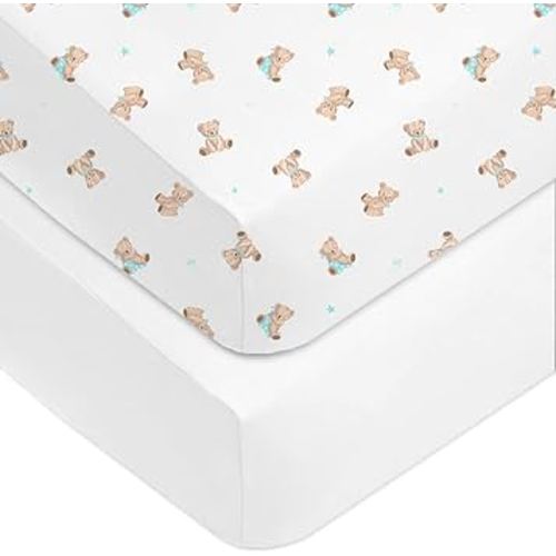 American Baby Company Fitted Crib Sheet 28" x 52", Soft Breathable Neutral 100% Cotton Jersey Sheet, Bear, for Boys and Girls, Fits Crib and Toddler Bed mattresses