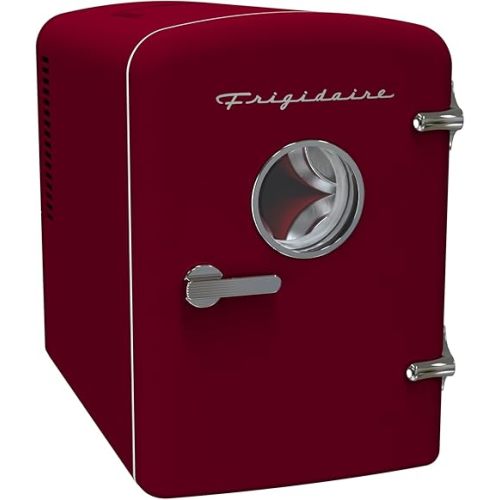 Frigidaire Retro 9-Can Mini Personal Fridge Portable Cooler for Car, Office, Bedroom, Dorm Room, or Cabin, 11.8" D x 7.1" W x 10.1" H, Red