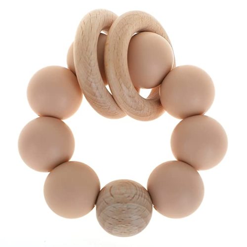 Silicone Baby Teether, Food Grade Silicone & Beech Baby Teething Toy, BPA Free (Apricot)