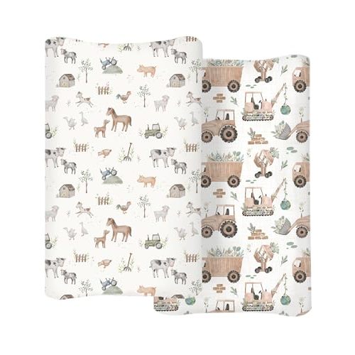 Changing Pad Covers 2 Pack, 32"x16" Baby Girl Boy Changing Table Pad Covers | Silky Breathable Stretch Knit, Fits Standard Changing Table Pads, Machine Washable (Little Farm)