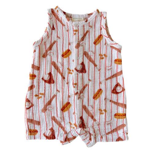 Muslin Shortie Romper, Baseball Game