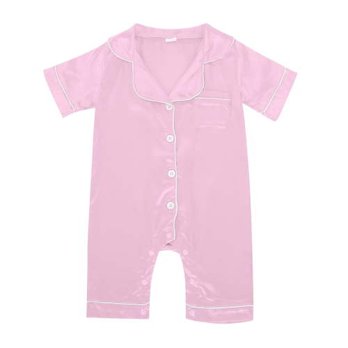 JAKANYQ Newborn Baby Girl Boy Silk Pajamas Rompers Button Down Short Sleeve Satin Pjs Jumpsuit Onesie Pink 0-3 Months