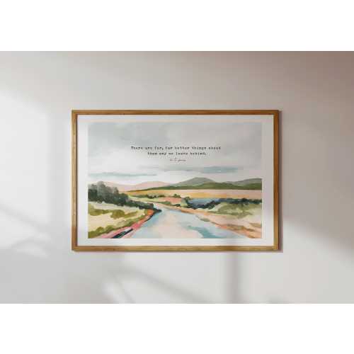 C S Lewis Quote Christian Wall Art Print - Watercolor Mountain River Scene