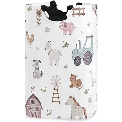 Kigai Farm Animal Laundry Basket Waterproof Collapsible Laundry Hamper Baby Hamper Dirty Clothes Organizer for Nursery Bedroom Dorm