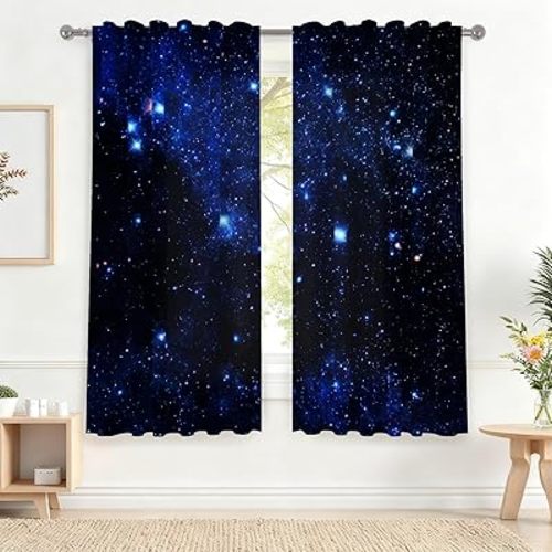 Renaiss 42 x 63 Inch Galaxy Blackout Curtains Outer Space Nebula Universe Starry Sky Night Print Room Darkening Window Curtains Home Decor Bedroom Living Room Rod Pocket Window Drapes Linen 2 Panels