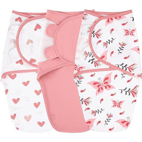 Yoofoss Baby Swaddles 0-3 Months 100% Organic Cotton Newborn Swaddle Blanket 3 Pack Tog 0.5 Adjustable Velcro Swaddle, Breathable Soft Swaddle Sack (Small)