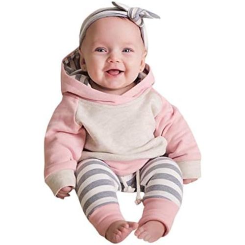 Ritatte Baby Girl Clothes Long Sleeve Hoodie Tops Striped Pants Sweatsuit Set Infant Girl Jogging Suits Fall Winter Outfit