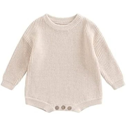 woshilaocai Baby Boy Girl Sweater Oversized Long Sleeve Romper Warm Crewneck Bodysuit Knitted Winter Clothes (Cream,0-3 Months)