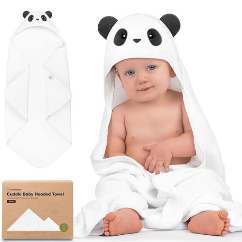 KeaBabies Hooded Baby Towel for Newborn - Viscose Derived from Bamboo Large Baby Bath Towels with Hood for Boys, Girls, Toddler, Extra Absorbent & Soft Newborn Bath Essentials (Panda, Regular)