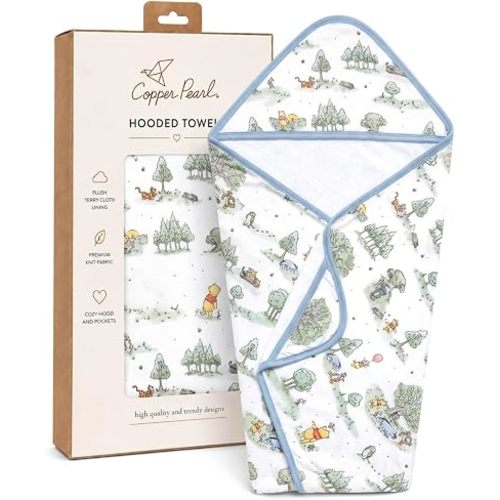Copper Pearl Hooded Bath Towels Premium Knit/Terry Cloth Baby Towels with Hood, Pockets, and Cool Designs - Great to Gift and Make Bath Time Fun - Baby Bath Towel, Hundred Acre Wood