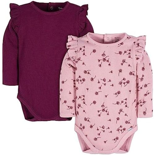 Gerber Baby Girls' Long Ruffle Sleeve Onesies (2 Pack)