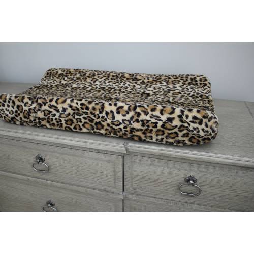 Leopard Minky Changing Pad Cover: Sand & Black, Contoured