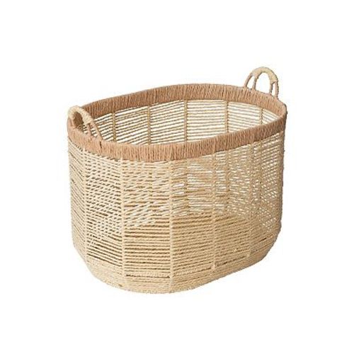 RGI Home Oval Woven Paper Cord Decorative Large Storage Basket with Handles