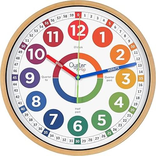 Classroom Clock - 14 Inch Extra Large Learning Clock for Kids - Silent Teaching Time Kids Wall Clock - Analog Clock for Kids Room Decor - Perfect Clock Wall Decor - Kids Learn to Tell Time Easily