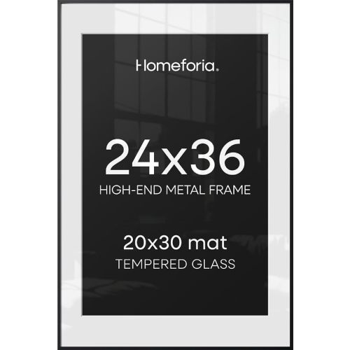 Homeforia 24x36 Black Poster Frame, High-End Metal, 20x30 Mat, Glass