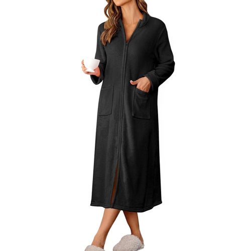 Ekouaer Women Zipper Robe Long Sleeves Bathrobe Winter Sleepwear Warm Soft Housecoat with Pockets Zip Up House Robes at Amazon Women’s Clothing store