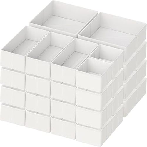 Criusia Drawer Organizer Clothes, 24 Pack Dresser Organizer for Baby Clothes, Underwear, Sock- Foldable Closet Organization and Storage Dividers Bins for Nursery, Bedroom and Dorm (White)