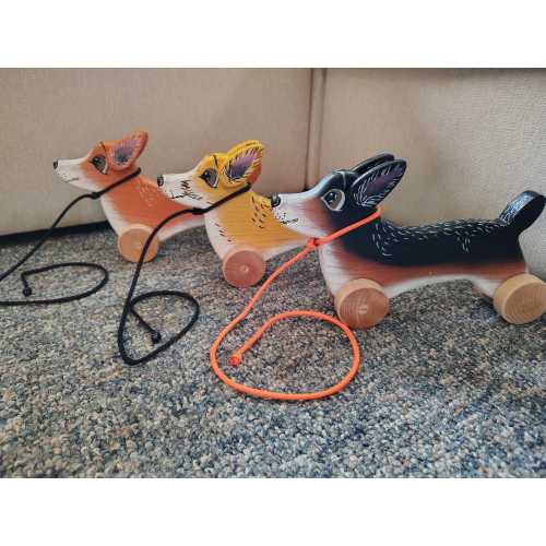 Handmade Pembroke Corgi Dog Pull Toy: Wooden Children's Toy HandPainted