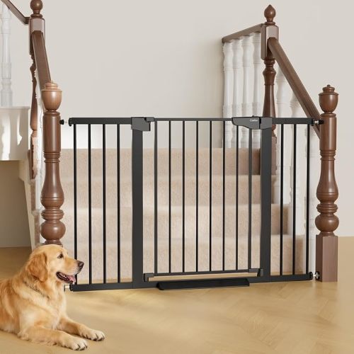 Cumbor 29.7–51.5" Extra Wide Baby Gate for Stairs, Pressure-Mounted Dog Gates for Doorways & Hallways, Auto-Close Walk-Through, No-Trip Design, Child Proof Safety, Dog/Pet Gate for Indoor Use, Black