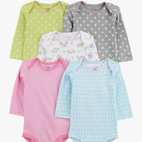 Simple Joys by Carter's Baby Girls' Long-Sleeve Bodysuit, Pack of 5