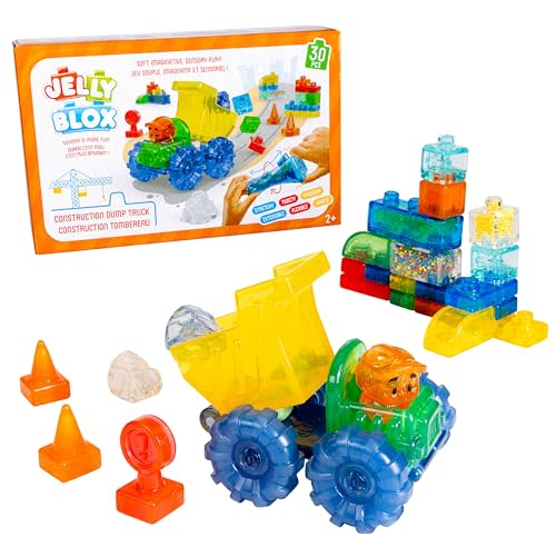 Jelly Blox Construction Dump Truck Set | 30 Pieces Toddler & Preschool | Building Blocks Kids Can Squeeze, Stretch, Squish | MESH ACCREDITED | Safety Tested & Ouch-Free | Sensory Play Toy Ages 2+