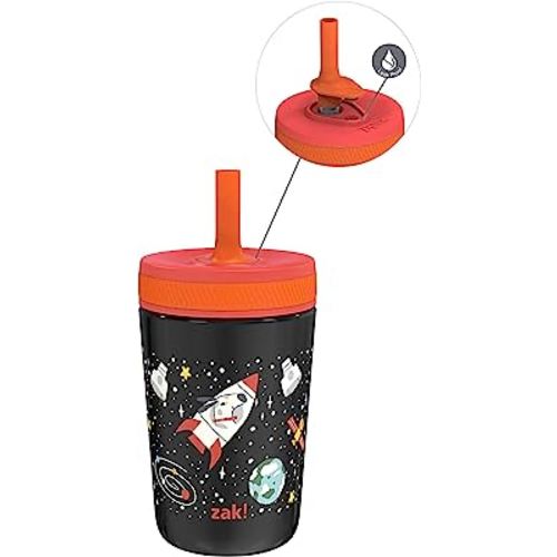 Zak Designs Kelso Toddler Cups For Travel or At Home, 12oz Vacuum Insulated Stainless Steel Sippy Cup With Leak-Proof Design is Perfect For Kids (Spaceships)