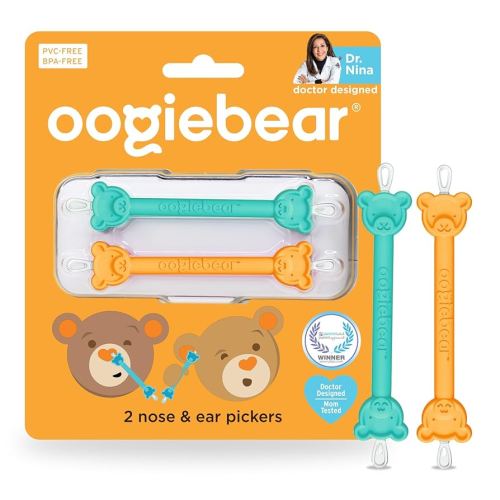 oogiebear: Baby Nose Cleaner & Ear Wax Removal Tool - Safe Booger & Earwax Removal for Newborns, Infants, Toddlers - Dual-Ended - Essential Baby Stuff, Diaper Bag Must-Have, Orange & Seafoam with case