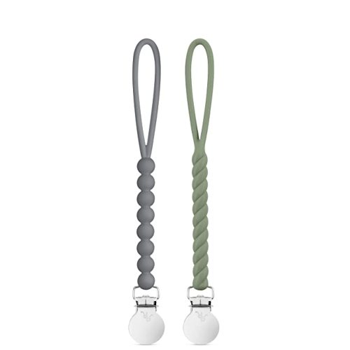 Ryan & Rose Cutie Clip 2 Pack - Pacifier Clip Holder Silicone (Judy-Steel/Roper-Ivy)
