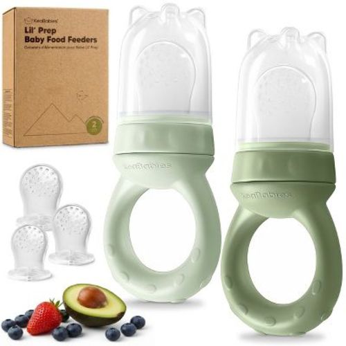 KeaBabies 2-Pack Prep Baby Food Feeder, BPA-Free Silicone Baby Fruit Feeder for Teething, 6-12 Months BLW Feeding Essentials (Soft Fern)