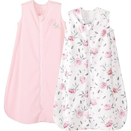 PHF Warm Micro-Fleece Baby Sleep Sack 0-6 Months, Soft Baby Wearable Blanket, 2-Way Zipper Sleeping Bags, 2 Pack Comfy Toddler Sleeping Sack for Girls, Small Size, Floral