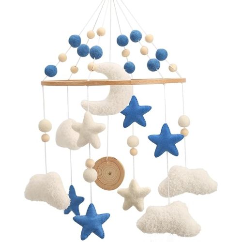 Cloud Mobile for Crib - A Handmade Cloud Crib Mobile with Moon and Blue Stars