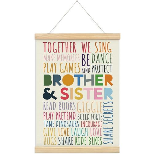 foedor Brothers and Sisters Room Decor Poster Hanger Frame, Gifts for Brother,Brother Gifts From Sister Wall Decor ,Kids Room Decor Unisex for Toddlers Bedroom Decor,Hanging Banner Decor for Girls Room Play Room,12x16 Inch
