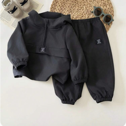 2pcs Baby Boy Grey Autumn Decorative Knit Hoodie Pullover Top And Elastic Waist Pants Set, Casual Sports All-Match Outfit Suitable For Outdoor And Indoor Wear | SHEIN USA