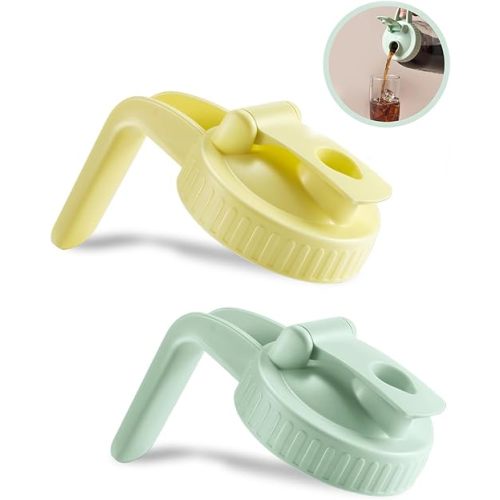 2 Pack Wide Mouth Mason Jar Lids V-Shaped with Handle, Mason Jar Pour Spout with Extended Flip Lid Easy to Open, Airtight Leak Proof and Durable (Jars Not Included)