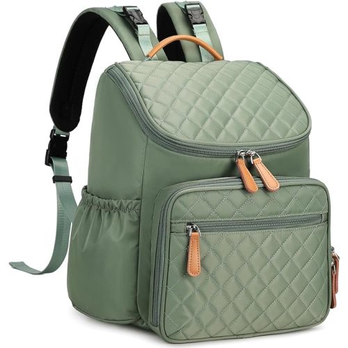 Large Capacity Diaper Bag Backpack with Stroller Buckle, Water-Resistant Travel Baby Bag with Insulated Pockets (Classic, Green)