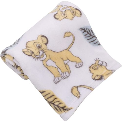 Disney Lion King Super Soft White, Yellow, Green Simba Leaves French Fiber Baby Blanket, White, Green, Yellow (4142501P)