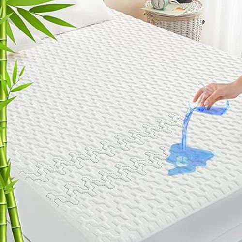 GRT Twin Size Waterproof Mattress Protector Rayon Bamboo - 3D Air Fiber Cooling Mattress Protector Cover, Breathable Mattress Pad Noiseless 8''-21'' Deep Pocket Machine Washable