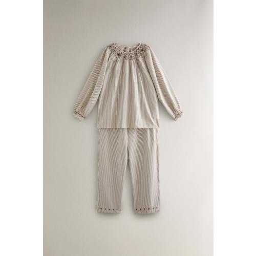 GATHERED STRIPED CHRISTMAS PAJAMA SET (SET OF 2) - Oyster-white | ZARA United States