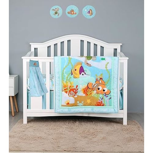 Blue Ocean Nursery Crib Bedding Set for Boys Quilt/Fitted Sheet/Skirt/Diaper Stacker/Wall Canvas Decor