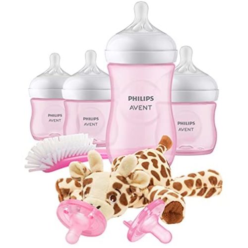 Philips AVENT Natural Baby Bottle with Natural Response Nipple, Pink Baby Gift Set with Snuggle, SCD838/03