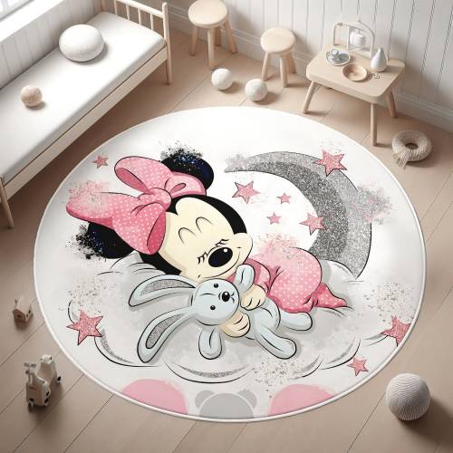 Mouse Rug,Sleeping Minnie Rug,Baby Girl Playroom Mat,Washable Round Nursery Rug,Non Slip Kids Rug,Mouse Rugs,PILLOW CASE GIFT