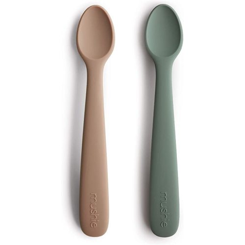mushie Silicone Baby Feeding Spoons | 2 Pack (Dried Thyme/Natural)
