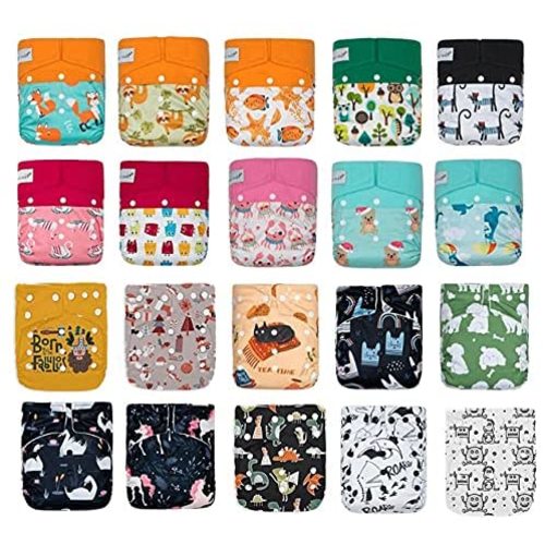 KaWaii Baby 20 One Size Pocket Cloth Diaper Shells Animal Learning Bundle #519