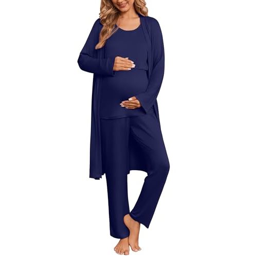 Ekouaer Nursing Pajamas Maternity Robe Set 3 Pieces Postpartum Maternity Pajama Set Pregnancy Breastfeeding Pj
