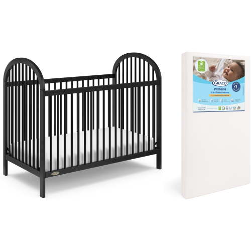 Graco Olivia 3-in-1 Convertible Crib and Premium Crib & Toddler Mattress Bundle, Black