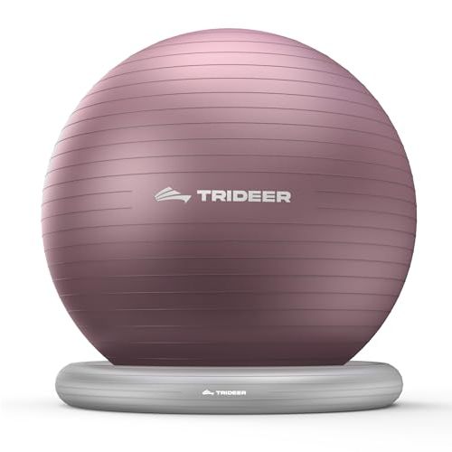 Trideer Exercise Ball for Office Desk, Yoga Ball Chair to Relieve Back Pain, Stability & Fitness Ball Seat with Base, Home Gym Core Workout, Abs, Stretching & Therapy