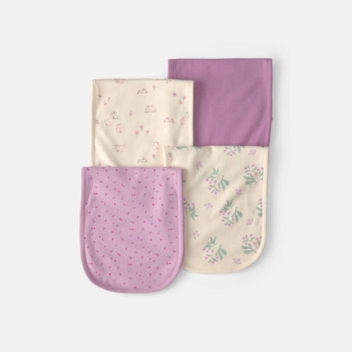 Baby Girl 4-Pack Cherry Floral Burp Cloths - Purple/Ivory | Carter’s Oshkosh Canada