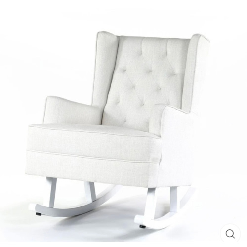Isla Wingback Rocking Chair Linen White White Legs | Black Mango Interiors