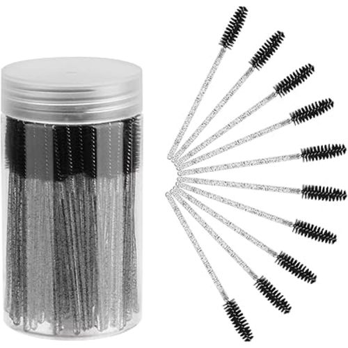 CHEFBEE 100PCS Disposable Eyelash Brush, Mascara Wands Makeup Brushes Applicators Kits for Eyelash Extensions and Eyebrow with Container (Black)
