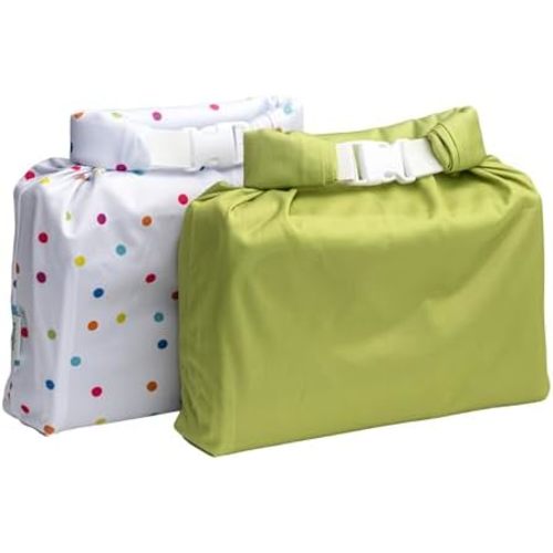 Kinder Set of 2 Water Resistant Wet Bags for Storing Laundry or Cloth Diapers Travel Size Wet Bag Daycare Beach Pool Wet Swimsuit Roll Top for Air Tight Odor Contained Washable Reusable (Polkadots)